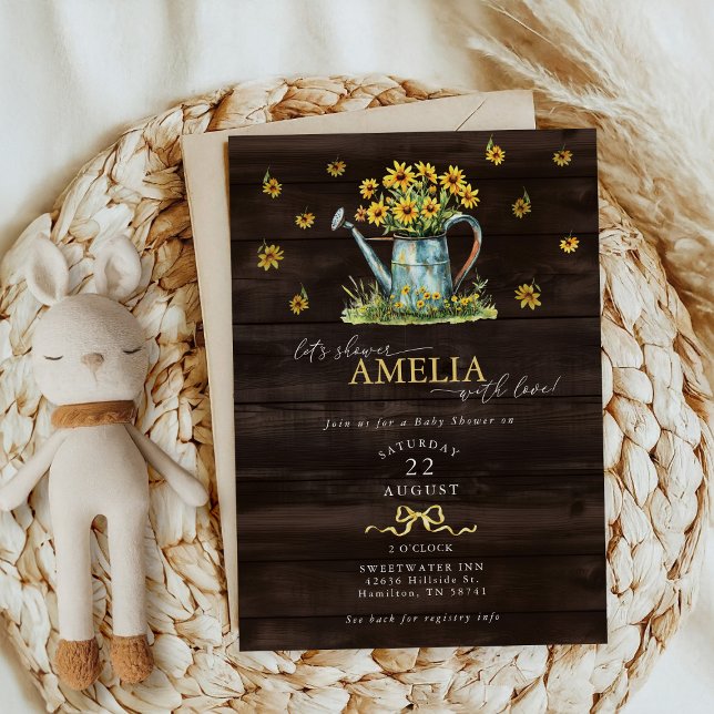 Rustic Floral Watering Can Baby Girl Shower Einladung (Rustic Floral Watering Can Baby Girl Shower Invitation)