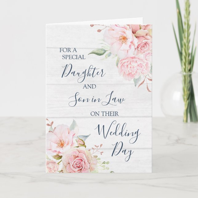 Rustic Floral Wedding Day Daughter Son in Law Dankeskarte (Vorderseite)