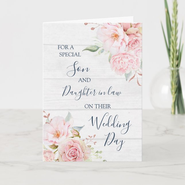 Rustic Floral Wedding Day Son Daughter in Law Dankeskarte (Vorderseite)
