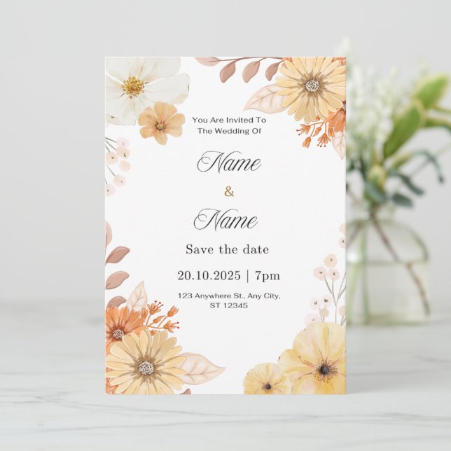 Rustic floral wedding invitation  einladung (Stehend Vorderseite)