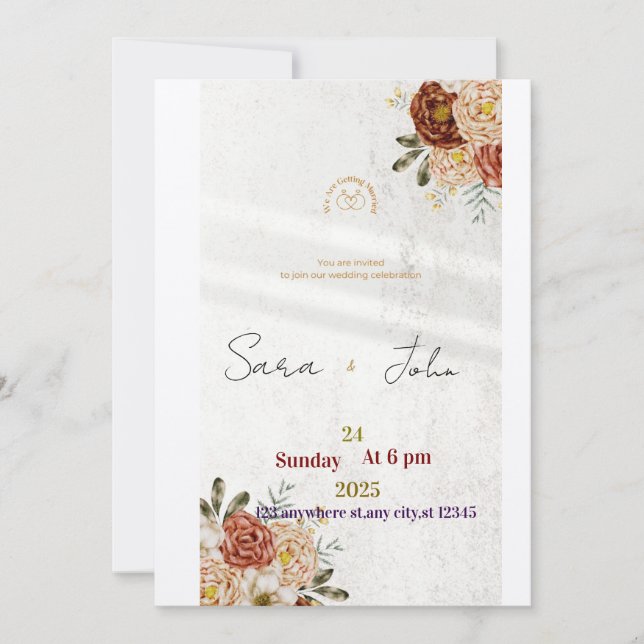 Rustic Floral Wedding Invitation | Elegant Boho St Einladung (Vorderseite)