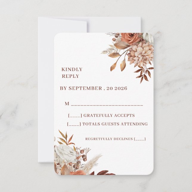 Rustic Floral Wedding RSVP Card – Earthy Elegance (Vorderseite)