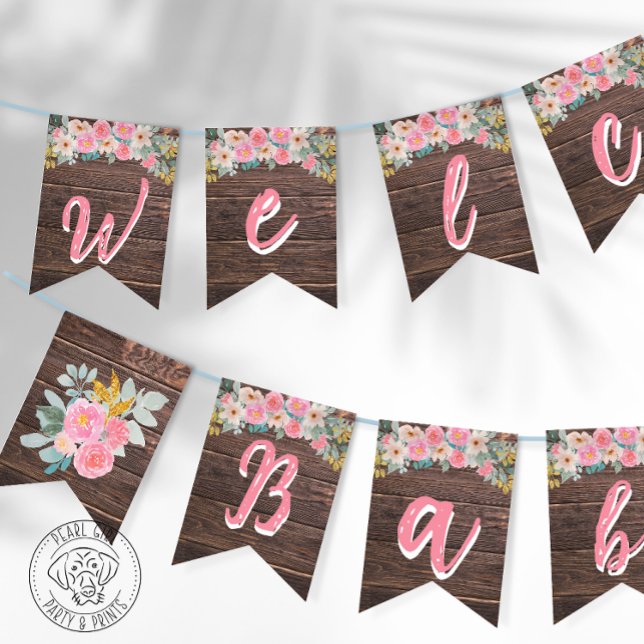 Rustic Floral Welcome Baby Bunting Banner (Von Creator hochgeladen)