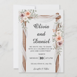 Rustic Floral Wood Arch Wedding Invitation Einladung