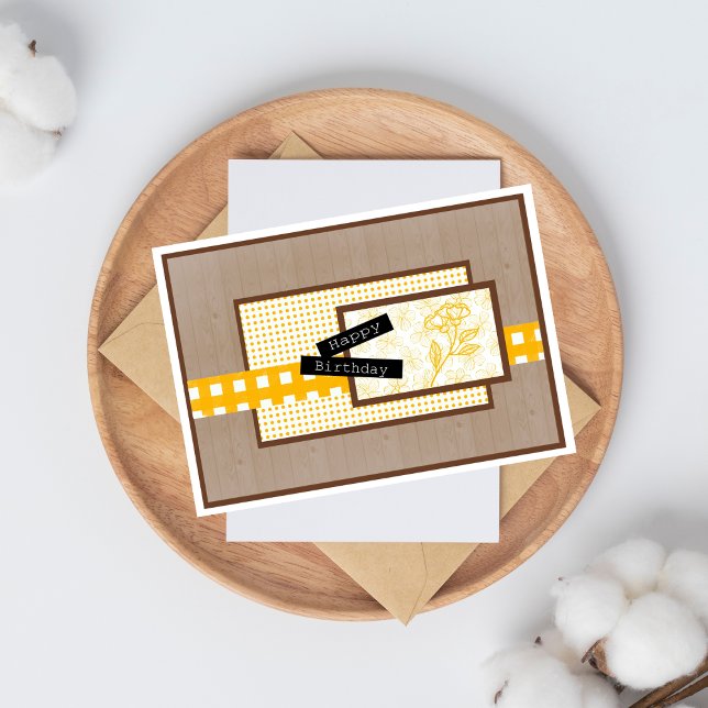 Rustic Floral Yellow Birthday Karte (Von Creator hochgeladen)