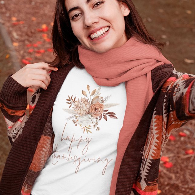 Rustic Florals Terracotta Happy Thanksgiving T-Shirt (Von Creator hochgeladen)