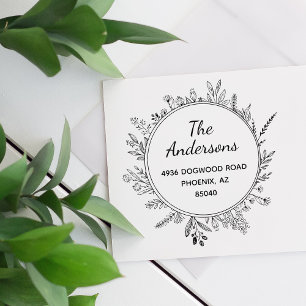 Rustic Flowers Round Custom Return Address Stamp Gummistempel