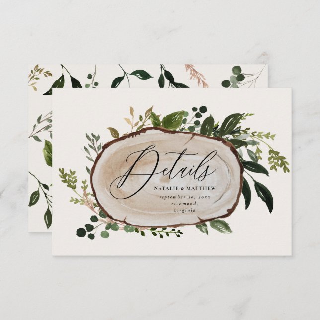 Rustic Foliage Farmhouse Elegante Wedding Details Begleitkarte (Vorne/Hinten)