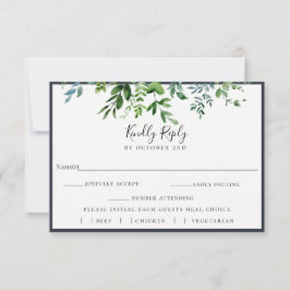 Rustic Foliage Navy Wedding RSVP Meal Choice Card Karte