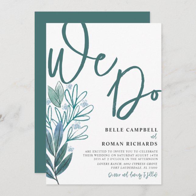 Rustic Foliage We Do Script Sage Green Wedding  Einladung (Vorne/Hinten)