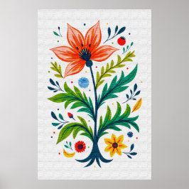 Rustic Folk Art Floral Tree Canvas Print Style Poster