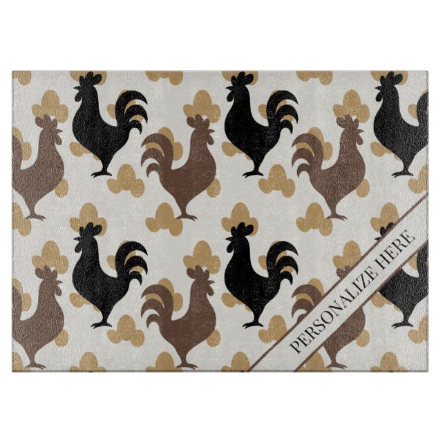 Rustic Folk Art Rooster Pattern, Farmhouse Kitchen Schneidebrett (Vorderseite)