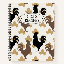 Rustic Folk Art Rooster Pattern, Farmhouse Recipe Notizbuch