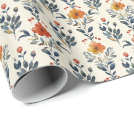 Rustic Folk Floral Gift Wrap, Warm Vintage Blooms Geschenkpapier