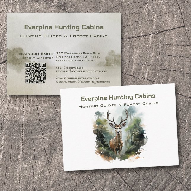 Rustic Forest Antler Deer Hunting Cabins QR-code Visitenkarte (Von Creator hochgeladen)