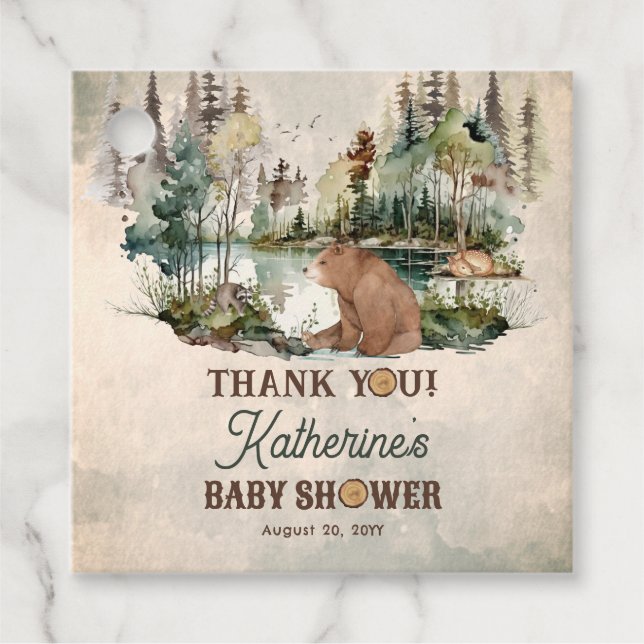 Rustic Forest Bearly Wait Baby Dusche Vielen Dank Geschenkanhänger (Vorderseite)