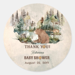 Rustic Forest Bearly Wait Baby Dusche Vielen Dank Runder Aufkleber