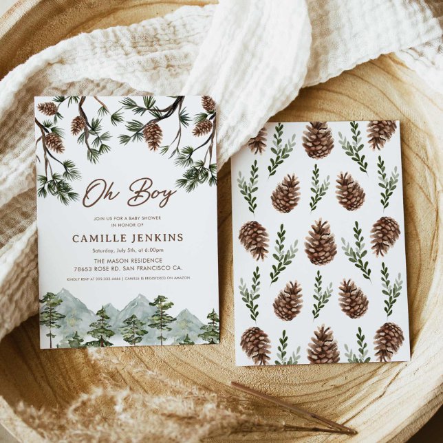 Rustic Forest Boy Babydusche Einladung (Oh Baby Rustic Mountain Baby Shower Invitation)