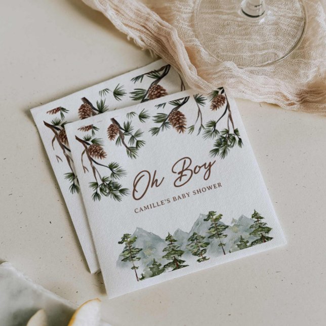 Rustic Forest Boy Babydusche Serviette (Oh Baby Rustic Woodland Baby Shower Paper Napkins
)