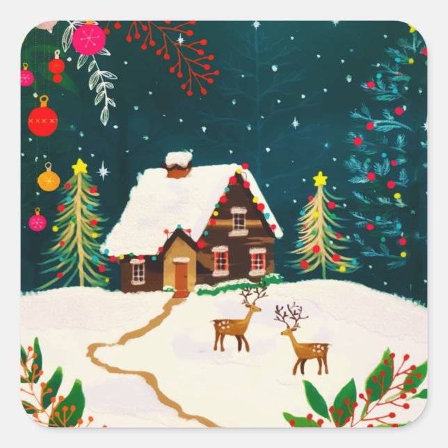 Rustic Forest Foliage Autumn Winter Berries  Quadratischer Aufkleber (Vorderseite)