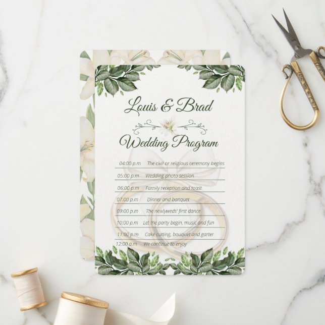 Rustic Forest Greenery Floral Wedding Program Card Programm (Vorderseite/Rückseite Beispiel)
