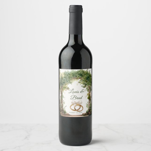 Rustic Forest Greenery Wedding Wine Bottle Label Weinetikett (Vorderseite)