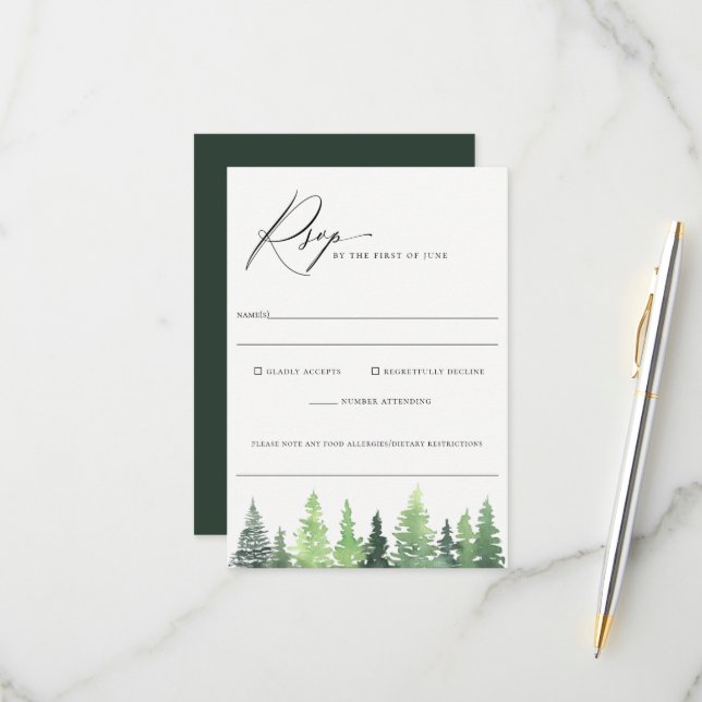 Rustic Forest Wedding Food Allergy RSVP Card Karte (Vorderseite/Rückseite Beispiel)