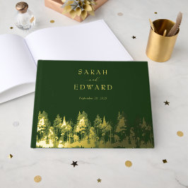 Rustic Forest Wedding Gold Foil Gästebuch