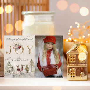 Rustic Forest Woodland Deer Joy Christmas Photo Feiertagskarte