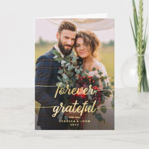 Rustic Forever Grateful 2 Photo Wedding Thank you Karte