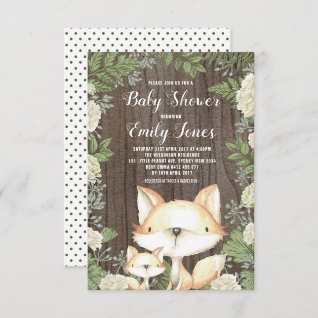 Rustic Fox Baby Dusche Botanische Vegetation Einladung (Vorne/Hinten)