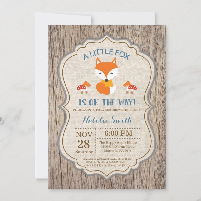 Rustic Fox Baby Shower Einladung Junge (Vorderseite)