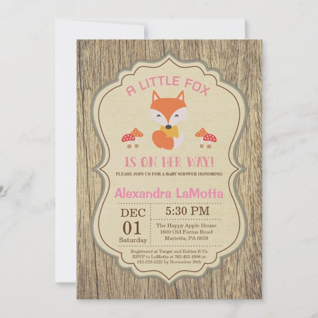 Rustic Fox Baby Shower Invasion Girl Einladung (Vorderseite)