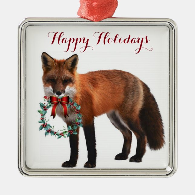 Rustic Fox Square Metal Weihnachtsdekoration Silbernes Ornament (Vorne)