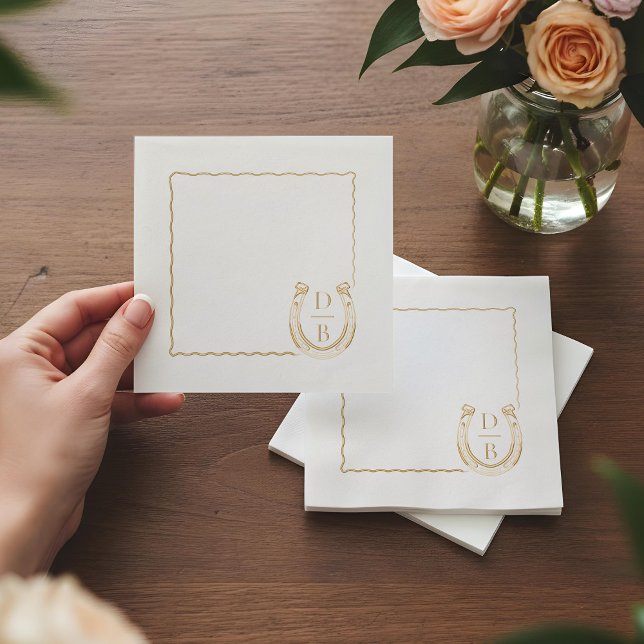 Rustic Frame Western Horseshoe Monogram Wedding Servietten Mit Folie (Rustic Frame Western Horseshoe Monogram Wedding Foil Napkins)