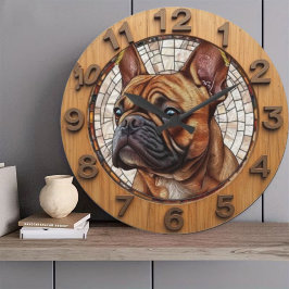 Rustic French Bulldog Große Wanduhr
