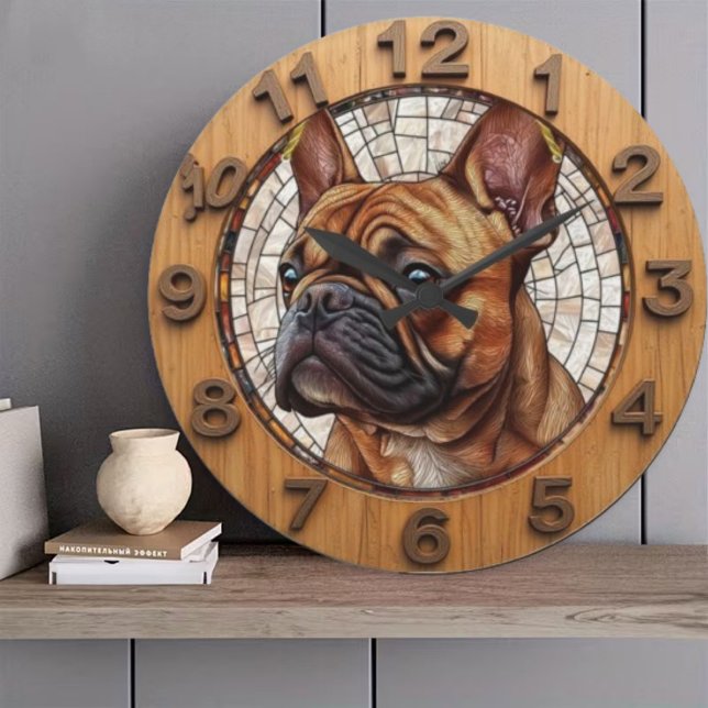 Rustic French Bulldog Große Wanduhr (Von Creator hochgeladen)
