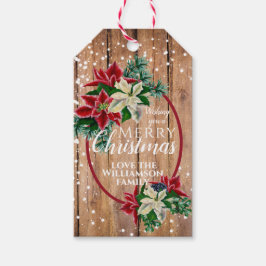 Rustic Frohe Christmas Poinsettia Floral Geschenkanhänger