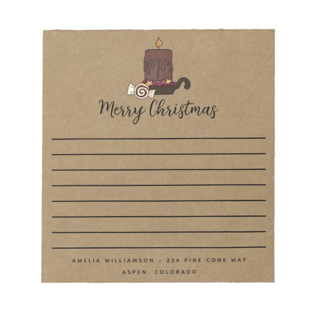 Rustic Frohe Weihnachten Grubby Candle Notepad Notizblock (Vorderseite)