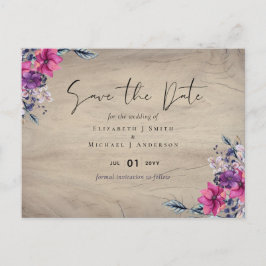 Rustic Fuchsia Floral Woodland Wedding Rett Dates Postkarte