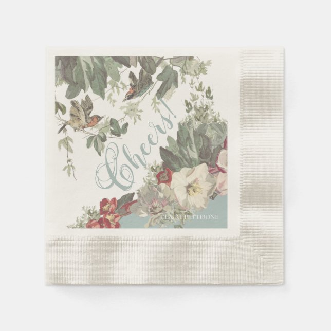 Rustic Garden Birds Chef Papier Cocktail Napkins Serviette (Vorderseite)