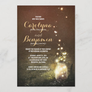 Rustic Garden Lights - Fireflies Mason Jar Wedding Einladung