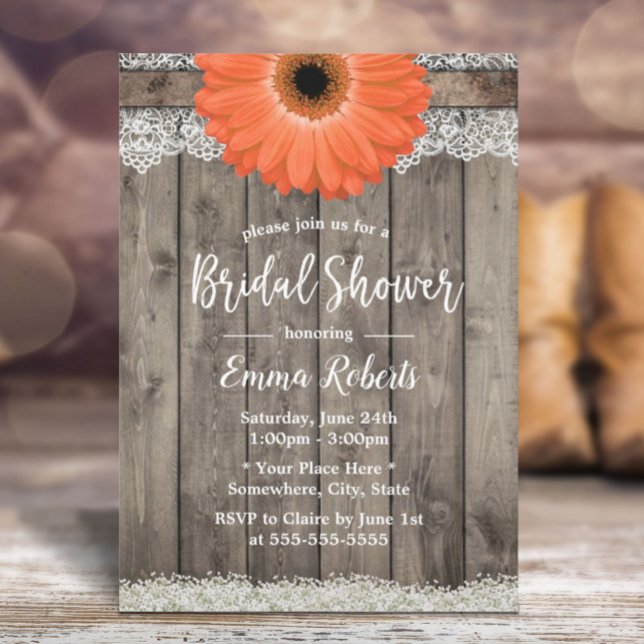 Rustic Gerbera Daisy Vintages Brautparty Einladung (Von Creator hochgeladen)
