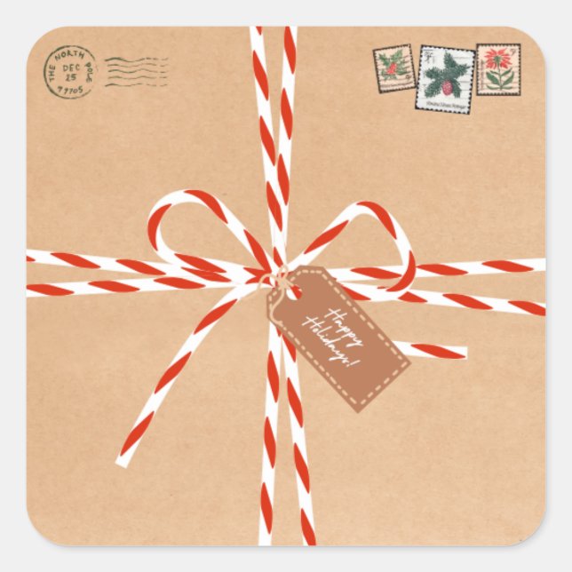 Rustic Gift Stickers - Candy Canes & Stamp-Style (Vorderseite)