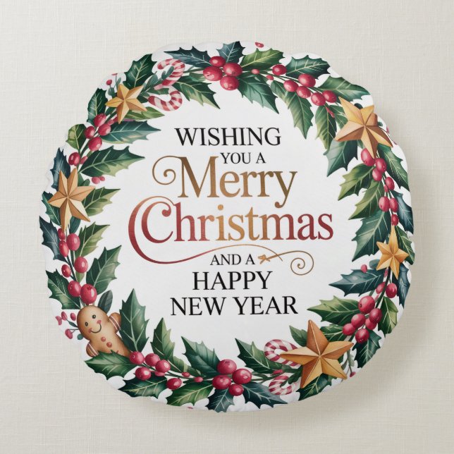 Rustic Gingerbread Holiday Rundes Kissen (Vorderseite)