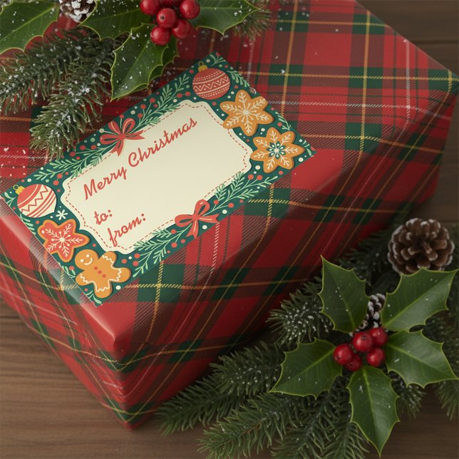 Rustic Gingerbread Holly Wreath Frohe Weihnachten Rechteckiger Aufkleber (Von Creator hochgeladen)