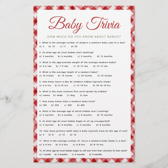 Rustic Gingham Baby Showroom Trivia Game (Vorderseite)