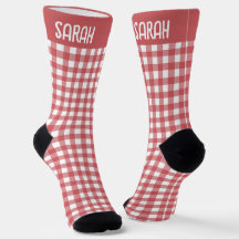 Rustic Gingham Custom Name on Red and White Plaid