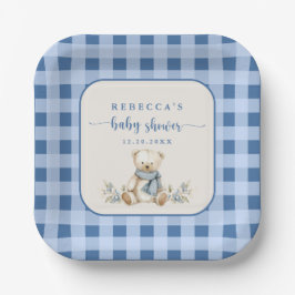 Rustic Gingham Teddy Bear Elegant Baby Shower Pappteller