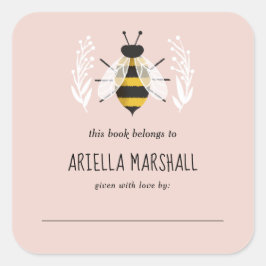 Rustic Girl Baby Bee Baby Custom Book Plate Quadratischer Aufkleber